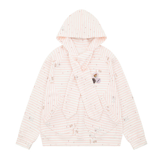 Striped Dog Print Hoodie