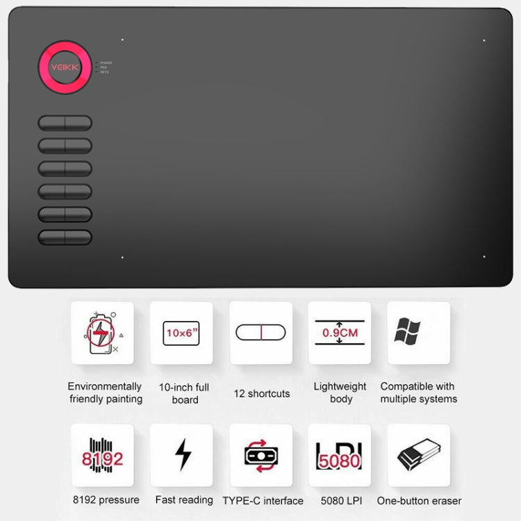 VEIKK A15 10x6 inch 5080 LPI Smart Touch Electronic Graphic Tablet, with Type-C Interface(Gold)
