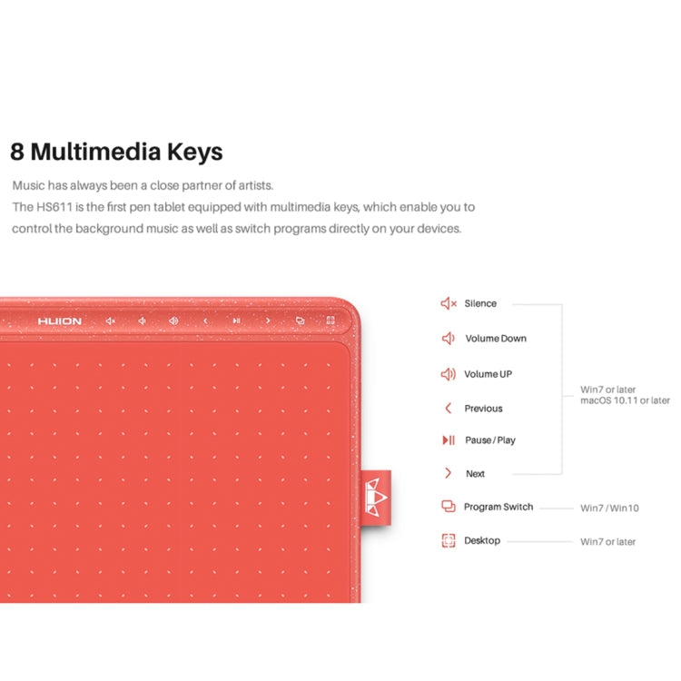 HUION HS611 5080 LPI Touch Strip Art Drawing Tablet for Fun, with Battery-free Pen & Pen Holder (Grey)