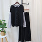 Detachable sleeve knitted cardigan, woolen pants, loose contrasting sweater set