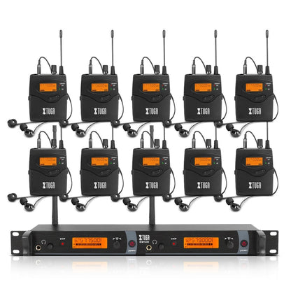 XTUGA IEM1200 Wireless Transmitter 10 Bodypack Stage Singer In-Ear Monitor System (AU Plug)
