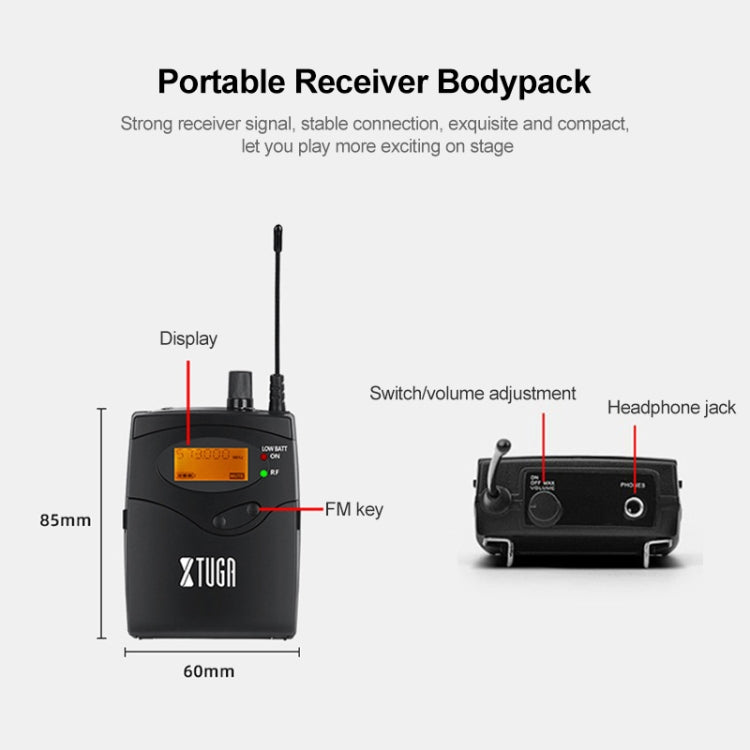XTUGA IEM1200 Wireless Transmitter 10 Bodypack Stage Singer In-Ear Monitor System (UK Plug)