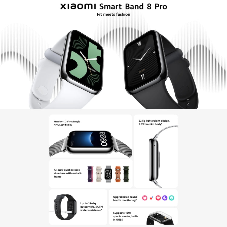 [HK Warehouse] Original Xiaomi Mi Band 8 Pro Global 1.74 inch AMOLED Full Color Screen 5ATM Waterproof Smart Watch, Support GPS / Heart Rate (Black)