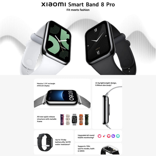 [HK Warehouse] Original Xiaomi Mi Band 8 Pro Global 1.74 inch AMOLED Full Color Screen 5ATM Waterproof Smart Watch, Support GPS / Heart Rate (Black)