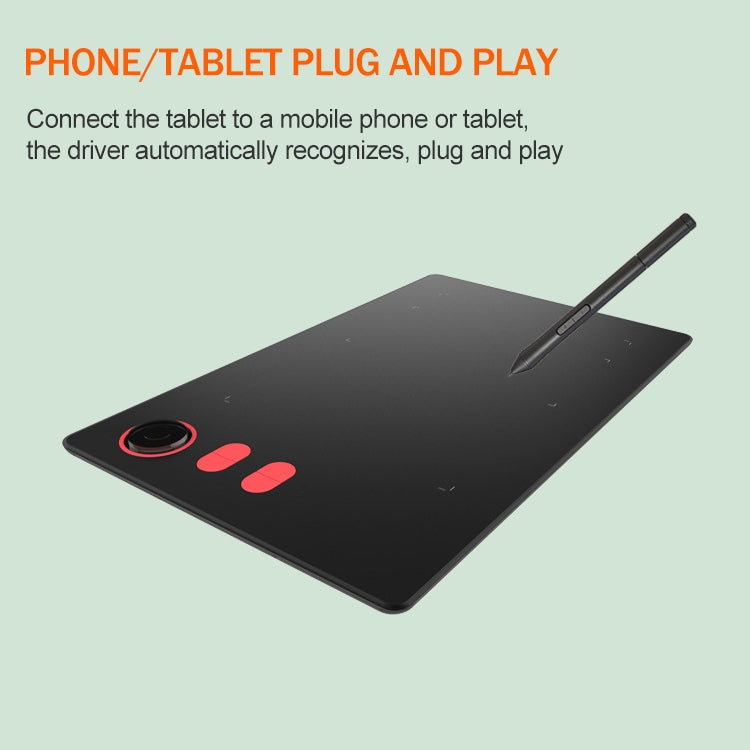 Tablette numérique 10Moons G20, compatible avec les téléphones portables et les tablettes tactiles, dotée d'un stylet passif à 8192 niveaux de pression.