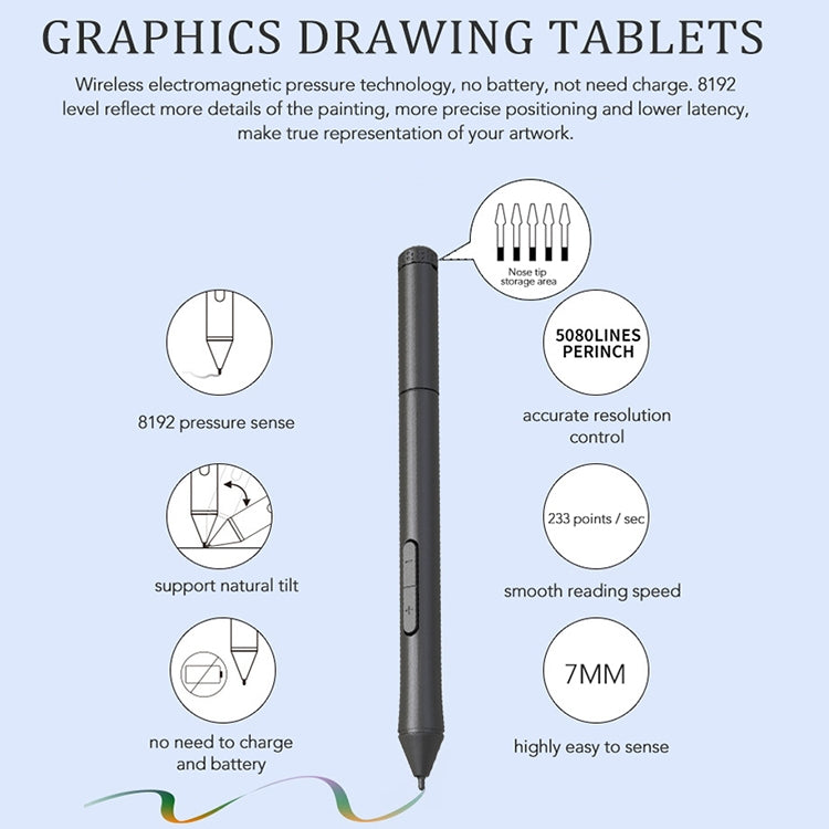 10Moons T503 Drawing Tablet Can Be Connected to mobile Phone Tablet with 8192 Passive Pen(Blue)
