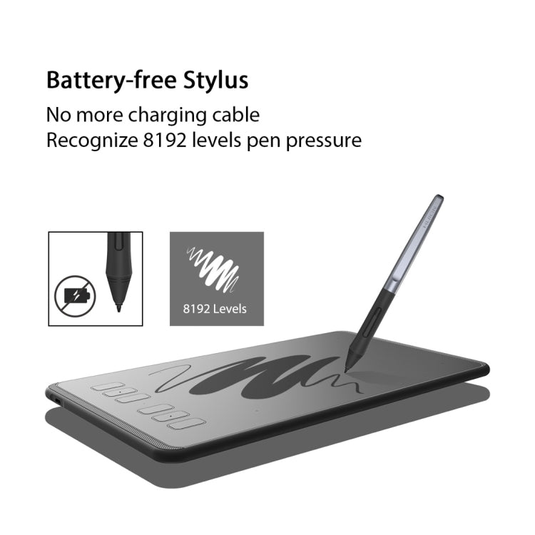 Tablette graphique USB professionnelle HUION Inspiroy Series H640P 5080LPI pour Windows / Mac OS, avec stylet sans batterie