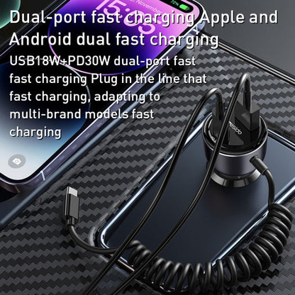 Yesido Y56 60W PD + QC3.0 Dual Port Car Charger with USB-C / Type-C Spring Data Cable