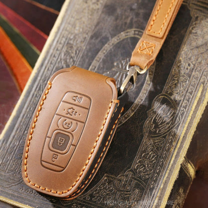 For Lincoln Hallmo Car Cowhide Leather Key Protective Cover Key Case(Brown)