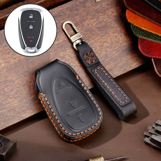 Pour la housse de protection de clé en cuir de vachette Hallmo 3 boutons pour voiture Chevrolet (noir)