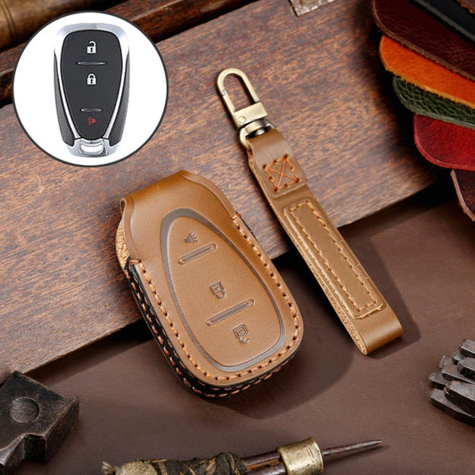 Pour Chevrolet 3 boutons Hallmo voiture en cuir de vachette clé de protection étui à clés (marron)