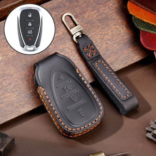 Pour Chevrolet, étui de protection en cuir de vachette Hallmo à 4 boutons pour clé de voiture (noir)
