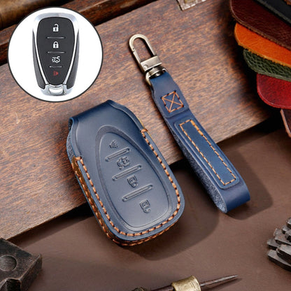 Pour Chevrolet Housse de Protection en Cuir de Vachette Hallmo pour Clé de Voiture à 4 Boutons (Bleu)