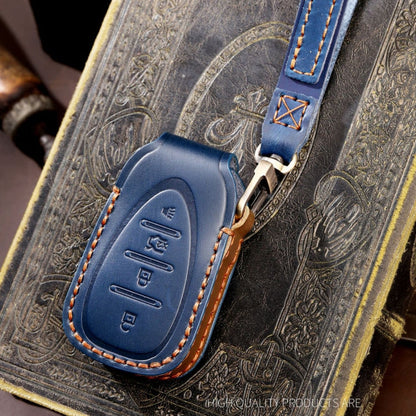 For Chevrolet 4-button Hallmo Car Cowhide Leather Key Protective Cover Key Case(Brown)