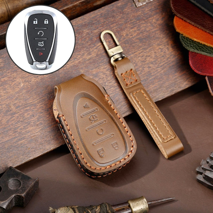 Pour Chevrolet 5-boutons Hallmo Voiture en cuir de vachette Housse de protection de clé Étui à clés (marron)