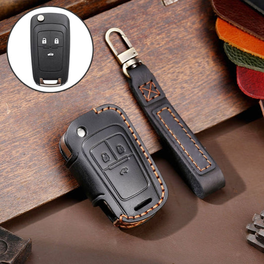 Pour Chevrolet Étui de protection pour clé de voiture en cuir de vachette pliable Hallmo (Noir)