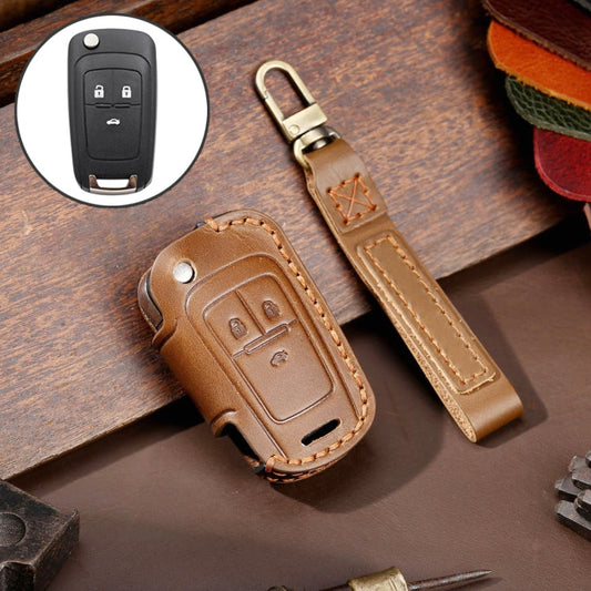 Pour Chevrolet Pliante Hallmo Voiture Cuir Vachette Housse de Protection Clé Étui à Clés (Marron)
