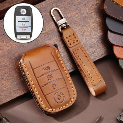 Pour Kia C133 Étui de protection en cuir de vachette Hallmo à 4 boutons pour clé de voiture (Marron)