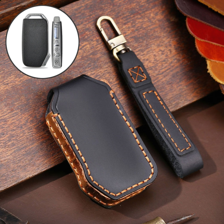 For Kia Sportage R / K5 / K4 / K2 / KX3 Hallmo B Style Car Cowhide Leather Key Protective Cover Key Case(Black)