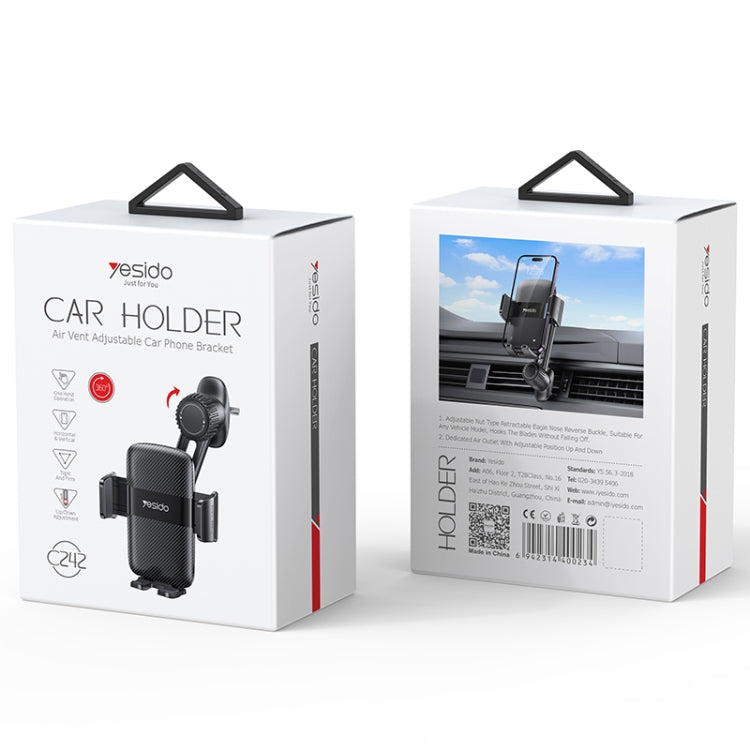 Support de téléphone mécanique à clipser Yesido C242 pour grille d'aération de voiture, réglable