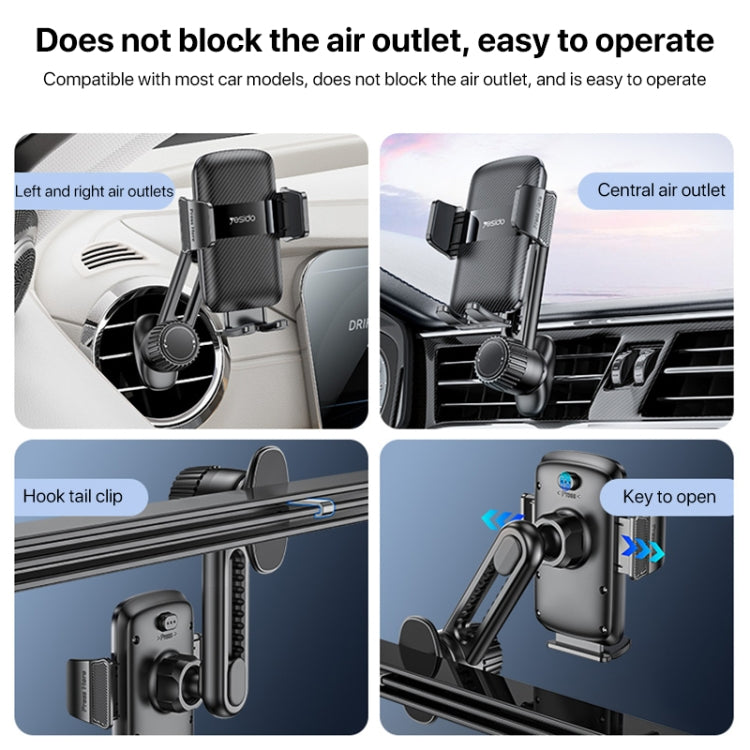 Support de téléphone mécanique à clipser Yesido C242 pour grille d'aération de voiture, réglable