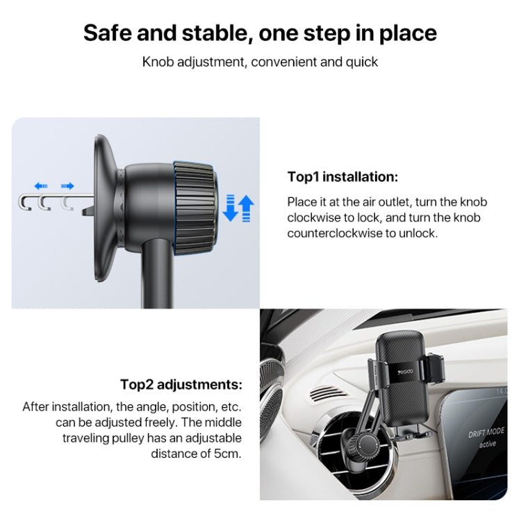 Support de téléphone mécanique à clipser Yesido C242 pour grille d'aération de voiture, réglable