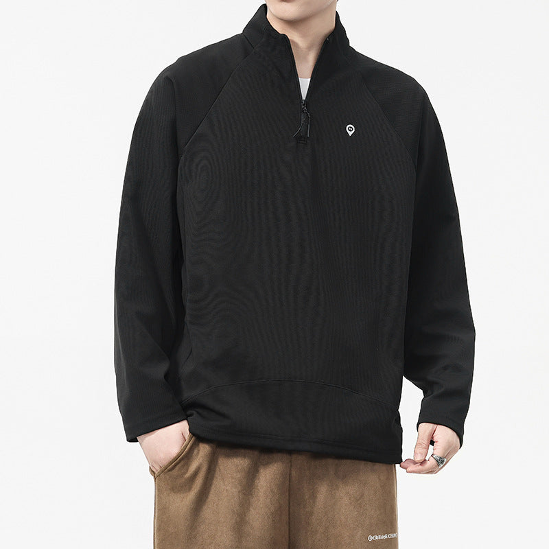 Men'sVintage Long Sleeve Half-Zip Polo Sweatshirt