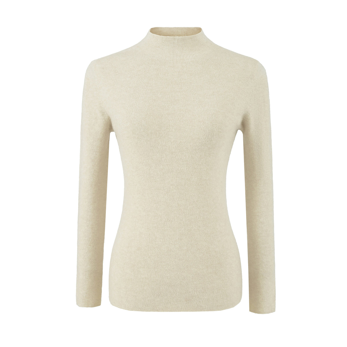 Women's Slim Fit Long Sleeve Mock Neck Seamless Wool Blend Knit Top