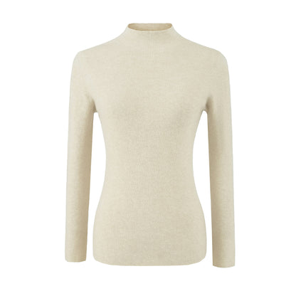 Women's Slim Fit Long Sleeve Mock Neck Seamless Wool Blend Knit Top