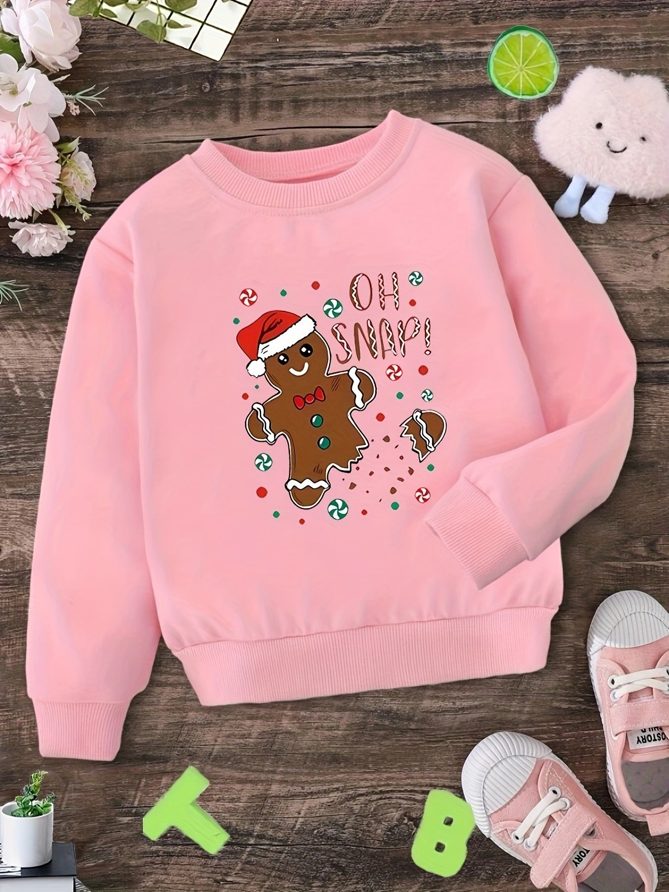 Kids Christmas Gingerbread Graphic Crew Neck Sweatshirts