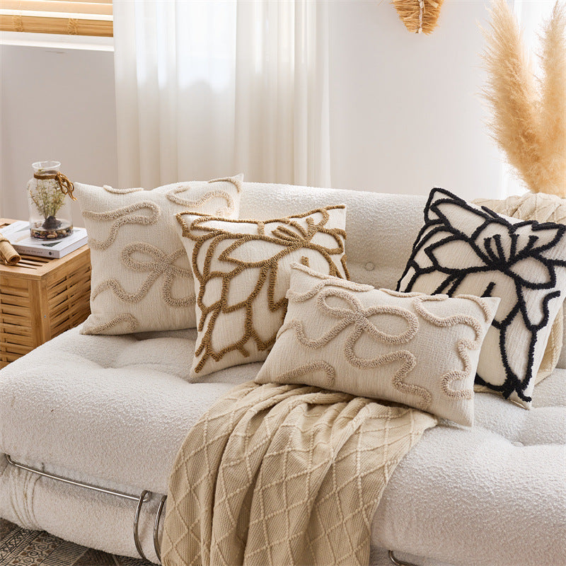 Bow Line Embroidered Pillow Cover