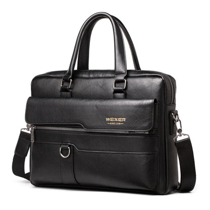 WEIXIER 8619 Retro Style PU Leather Handbag Shoulder Bag Crossbody Bag for Men, Size: 38 x 30 x 11cm (Black)