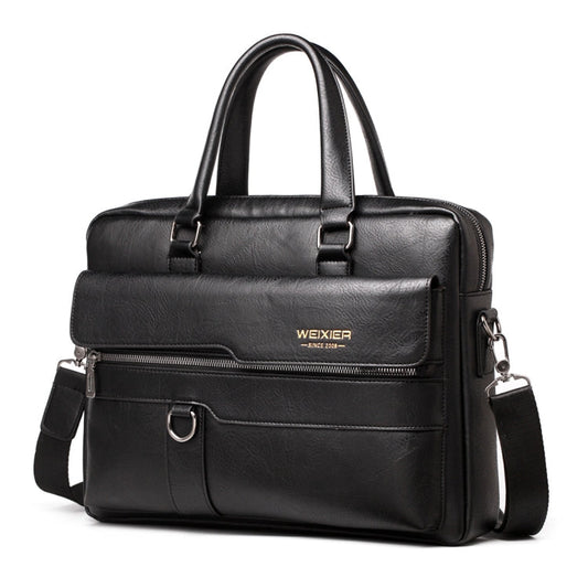 WEIXIER 8619 Retro Style PU Leather Handbag Shoulder Bag Crossbody Bag for Men, Size: 38 x 30 x 11cm (Black)