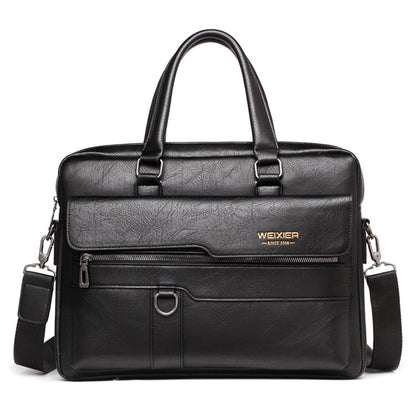 WEIXIER 8619 Retro Style PU Leather Handbag Shoulder Bag Crossbody Bag for Men, Size: 38 x 30 x 11cm (Black)