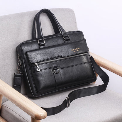 WEIXIER 8619 Retro Style PU Leather Handbag Shoulder Bag Crossbody Bag for Men, Size: 38 x 30 x 11cm (Black)
