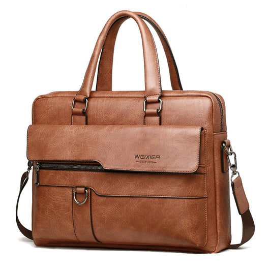WEIXIER 8619 Retro Style PU Leather Handbag Shoulder Bag Crossbody Bag for Men, Size: 38 x 30 x 11cm (Light Brown)