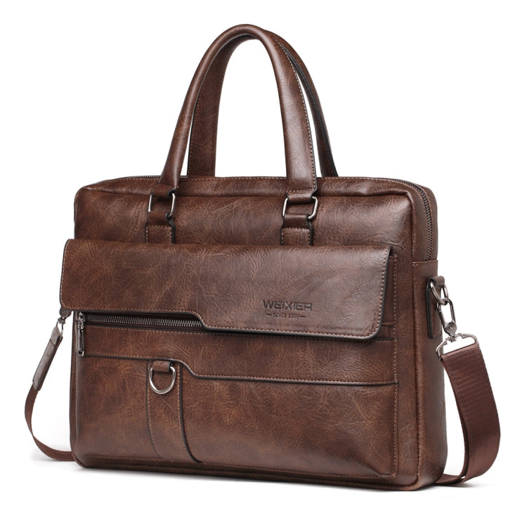 WEIXIER 8619 Retro Style PU Leather Handbag Shoulder Bag Crossbody Bag for Men, Size: 38 x 30 x 11cm (Dark Brown)