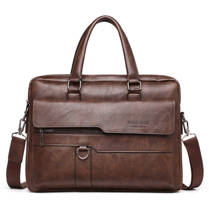 WEIXIER 8619 Retro Style PU Leather Handbag Shoulder Bag Crossbody Bag for Men, Size: 38 x 30 x 11cm (Dark Brown)