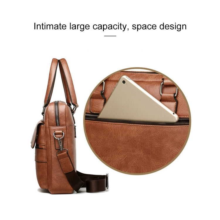 WEIXIER 8619 Retro Style PU Leather Handbag Shoulder Bag Crossbody Bag for Men, Size: 38 x 30 x 11cm (Dark Brown)