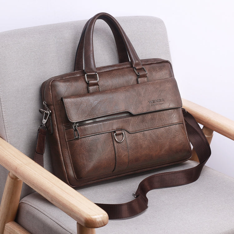 WEIXIER 8619 Retro Style PU Leather Handbag Shoulder Bag Crossbody Bag for Men, Size: 38 x 30 x 11cm (Dark Brown)