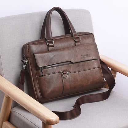 WEIXIER 8619 Retro Style PU Leather Handbag Shoulder Bag Crossbody Bag for Men, Size: 38 x 30 x 11cm (Dark Brown)