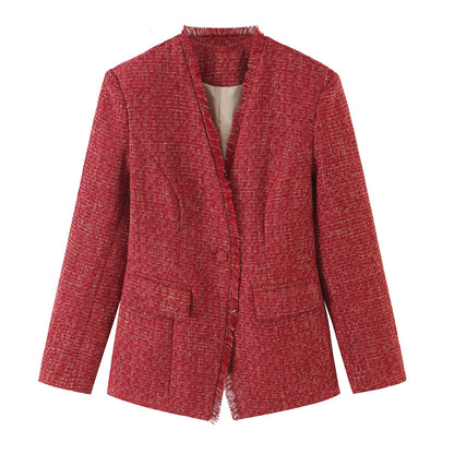 Pocket woolen suit jacket for women