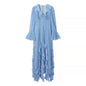 Elegant ruffle edge slim fit and slimming trumpet sleeve dress