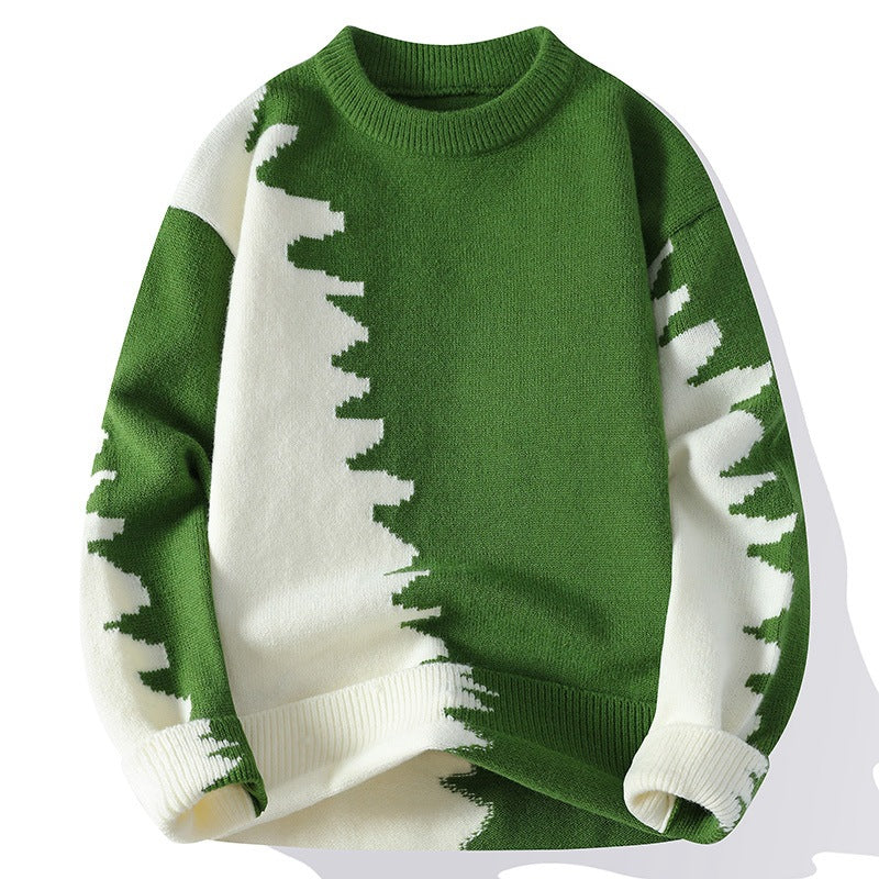 Men's Color Block Long Sleeve Round Neck Knit Sweater