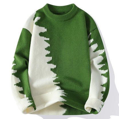 Men's Color Block Long Sleeve Round Neck Knit Sweater