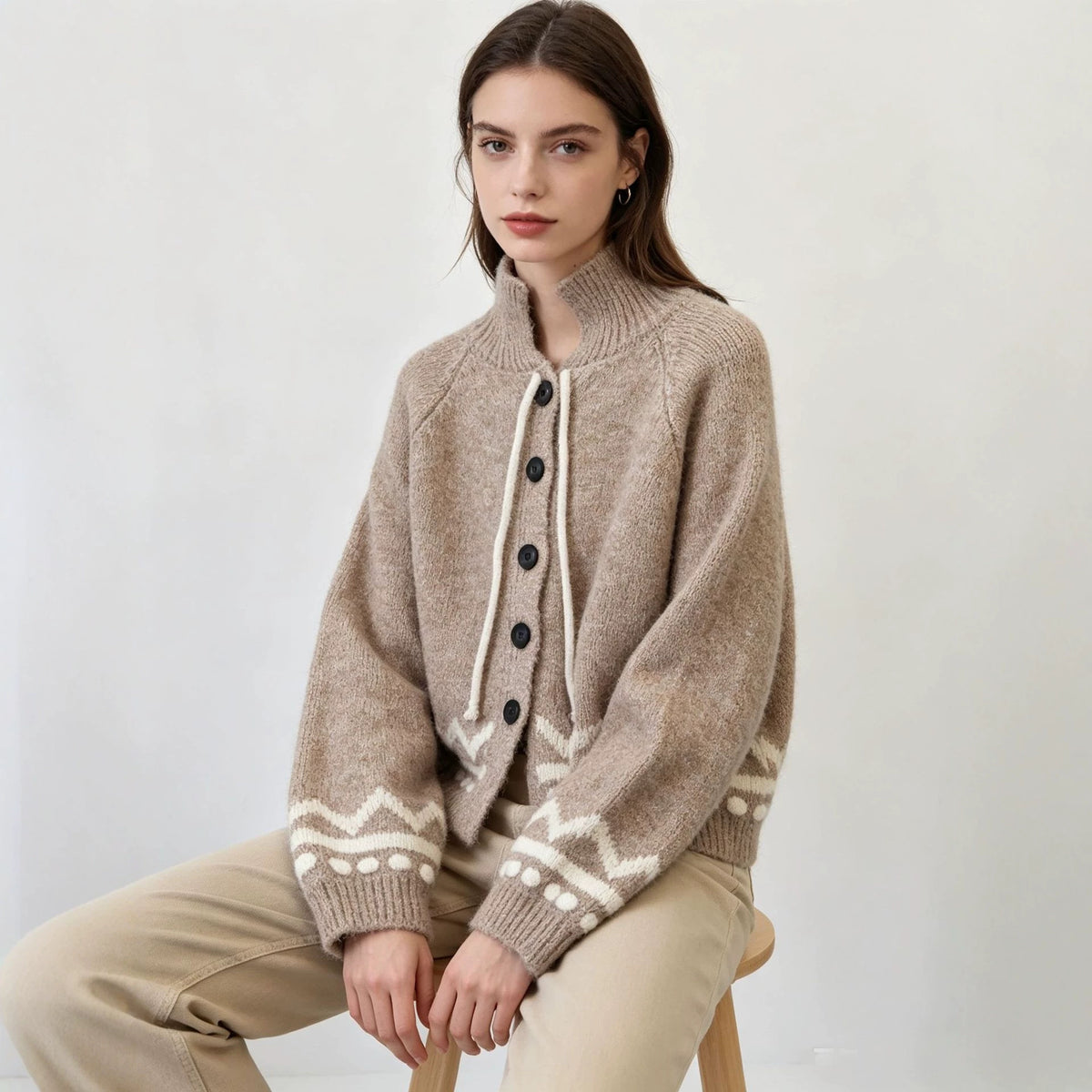 Stand up collar long sleeved sweater for women