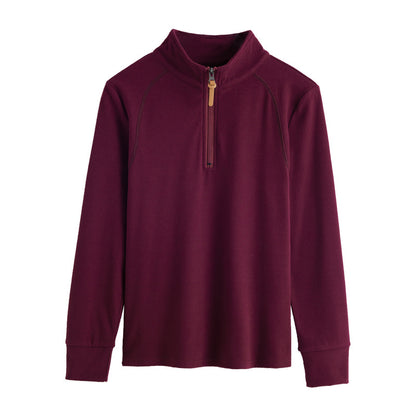 Stand up collar half zipper long sleeved women's T-shirt