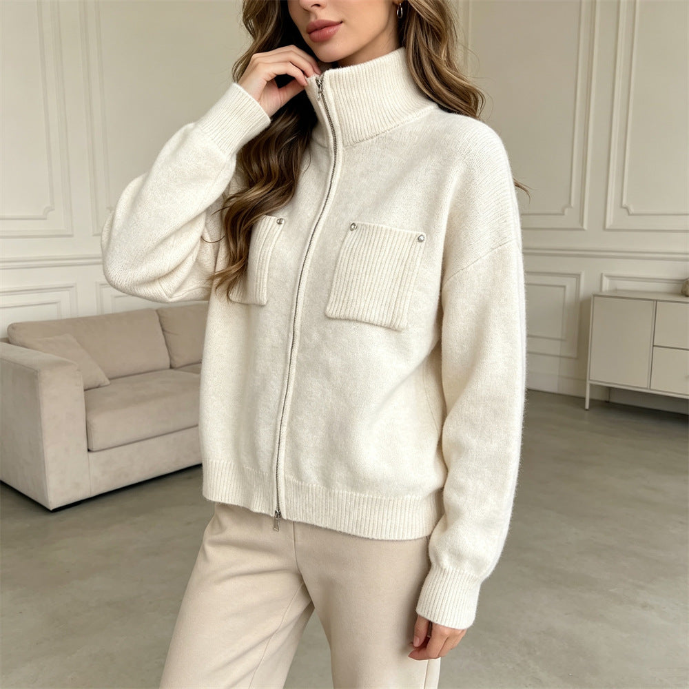 zipper long sleeved sweater