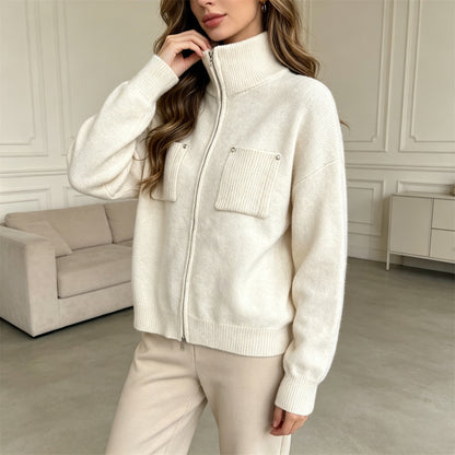 zipper long sleeved sweater