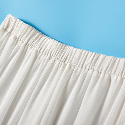 Lightweight Elegant Fashion Nine-Part Pants Women's Summer Elastic Waist Casual Silk Wide Leg Pants